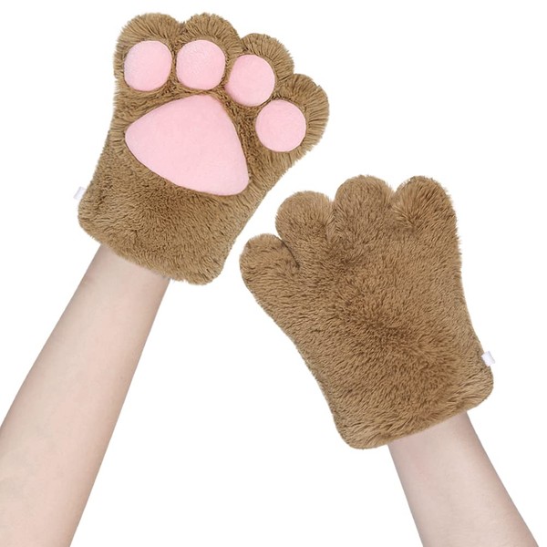 LONTG Cosplay Gloves, Halloween Costume, Cat Gloves, Cute, Bear Shape, Panda Gloves, 4 Fingers, Paw Included, Fluffy, Warm, Animal Gloves, Adults, Kids, Cosplay Props, Autumn and Winter, Cold Protection, Funny, Winter Goods, Fashion Accessory, Gift, Khaki