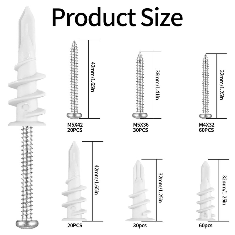 Pack of 220 Self-Drilling Plasterboard Dowels Set: 110 Insulation Dowels,