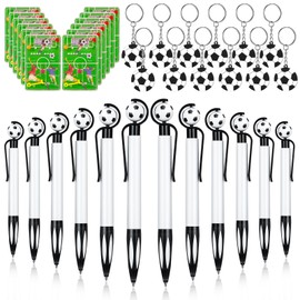 Candcamp 36 Pcs Football Party Bags Fillers,12 Pcs Football Pen with 12 Pcs Soccer Keychain and Mini Football Game,Retractable Soccer Ballpoint Pens, Football Party Favors Set for School Office