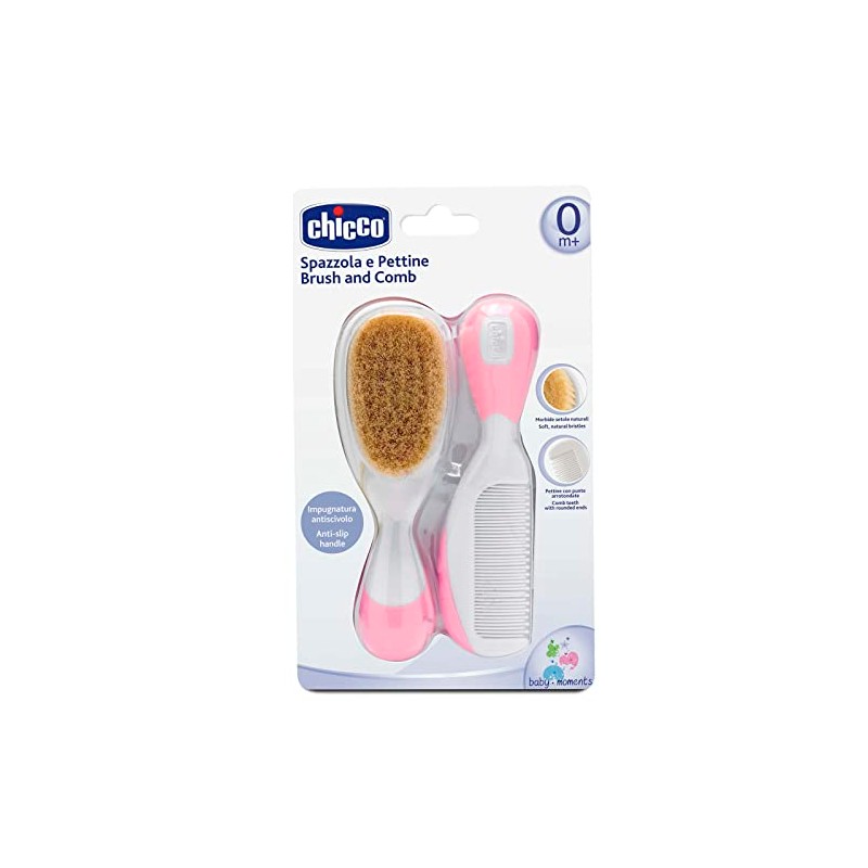 CHICCO, Cepillo y Peine para Bebé, Recién Nacidos, Color Rosa