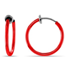 Clip On Spring Hoop Earrings for Non-Pierced Ears (17mm, Red)