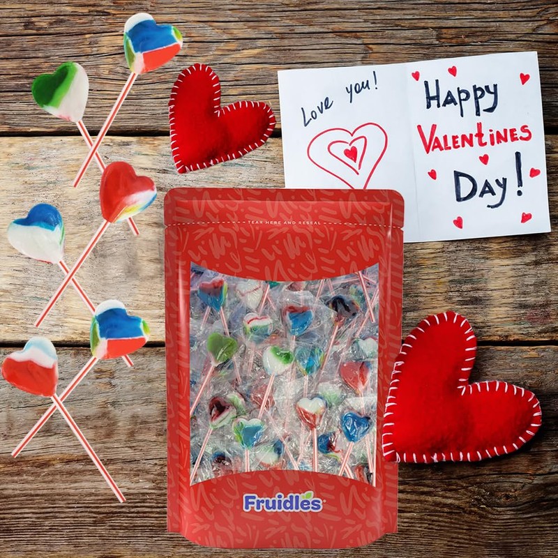 Fruidles Valentines Mini Heart Lollipop, 5 Gram Colored Heart Shaped