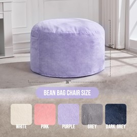 Hobestluk 3FT Bean Bag Chairs for Adults Large Beanbag Chair with Plush Faux Fur Cover Big Bean Bag Chair for Living Room Bedroom Dorm Office -Purple (36” x 36” x 22”)