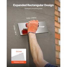 VEVOR Concrete Tools, Stainless Steel Flat Finishing Trowel, 10.9 x 4.4 in Concrete Cement Drywall Plastering Tile Masonry Construction Hand Tools with Handle for Apply, Spread, Flatten, Smooth,Polish