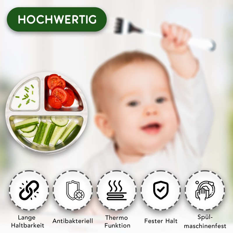 Rilli Stainless Steel Suction Cup Plate Non-Slip Baby Tableware Baby