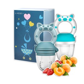 Chupones alimentadores para frutas y papillas con tapa libre de bpa, dibujos animados, 4m+ 2 piezas (pig azul y pig blanco azul)