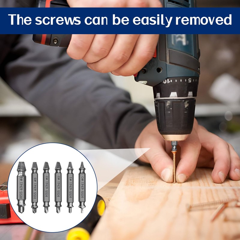 Screw Remover,6pcs Stripped Screw Remover,Damaged Screw Extractor Set Speed Steel,Easy