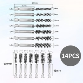 Oiieco Pack of 14 Wire Brush for Drill, Boiler Brush, Stainless Steel Boiler Brush with Hexagonal Rod for Polishing Grinding Hammer Drills, 8-25 mm
