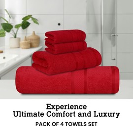 Casa Lino 4 Piece Bath Towel Set | 1 Bath Towel, 2 Wash Cloth, 1 Hand Towels | Bathroom Essentials for New Home, 100% Cotton Luxury Towels, Highly Absorbent Bathroom Set, Red