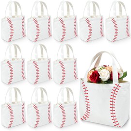 SilTriangle 12 Pcs Baseball Bag Baseball Canvas Tote Bag Kids Tote Double Sided Beach Handbag with Handles for Sports Party Favor Travel Shopping Birthday Community Events