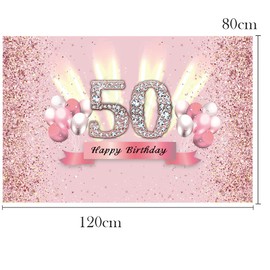 50th Birthday Decoration 50th Birthday Woman Decoration Banner 50th Birthday Rose Gold Party Decoration Women Fabric Sign Poster Ladies 50th Anniversary Party Background Glitter Pink