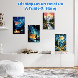 4 Pack Paint by Numbers Kits for Adults Beginners Framed Canvas, Mountain Landscapes Adult Paint by Number Kit with Easel, Painting by Numbers for Beginners, Arts and Crafts for Home Decor 8x12inch