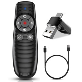 2-in-1 USB Type-C Presentation Clicker Wireless Presenter Remote Clicker, Rechargeable Powerpoint Clicker, Clicker for Powerpoint Presentations with Volume Control, Presentation Clicker for Computer