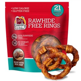 Country Kitchen Rawhide Free Beef Rings Dog Chews, Made with Real Beef, Highly Digestible, Gluten Free, 21 Count