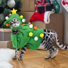LyssKMK Christmas Dog Costume Christmas Cat Outfit Dog Christmas Tree Cape Xmas Dog Cloak Pet Xmas Hat Cloak for Cat Small Dogs