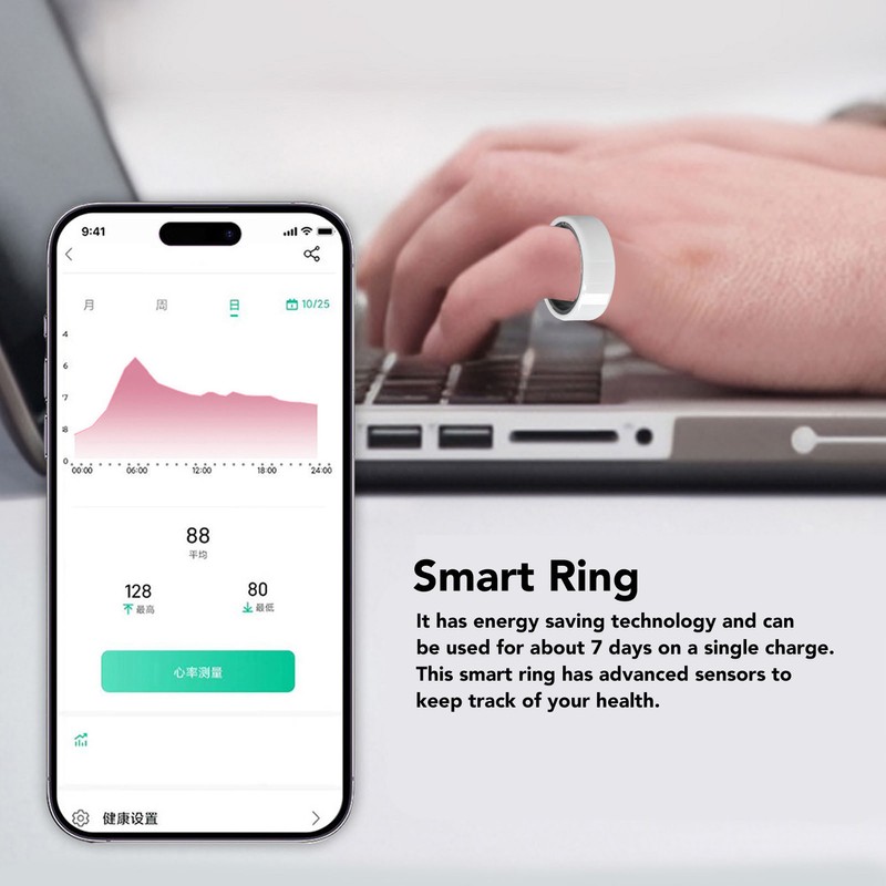 Smart Ring White IP68 Waterproof BT Pedometer Sleep Monitoring Rechargeable