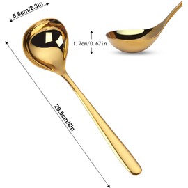 Comicfs 4 Pack Small Soup Ladles, Sauce ladles, SUS 304 Stainless Steel Small Serving Ladle, Gravy Soup Spoon Ladles 8-Inch (Gold)