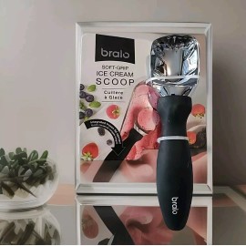 BRALO SOFT GRIP  SOLID  STAINLESS STEEL ICE CREAM SCOOPER 7.5"- BRAND NEW & RARE