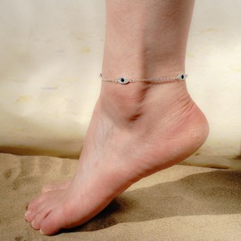 Bheop Ankle Bracelets for Women 925 Sterling Silver Plated Anklets for Women Waterproof Boho Evil Eye Charm Pendant Foot Chain Adjustable Dainty Summer Beach Ocean Jewelry Gifts Non Tarnish
