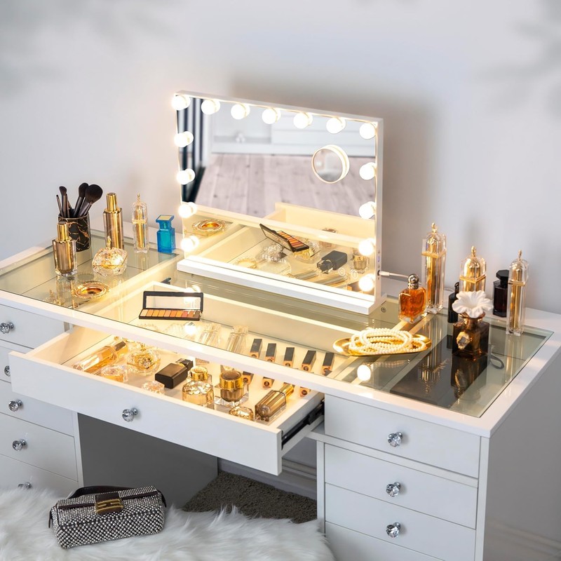 FENCHILIN Vanity Mirror with Lights and Bluetooth Speaker 22.8"x 18.1"