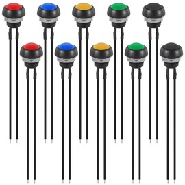 10PCS 12mm Momentary Push Button Switch Mini Round Switch Waterproof 1A 250V AC SPST NO 2 Pin PBS-33B with Pre-soldered Wire - Black red Green Yellow Blue