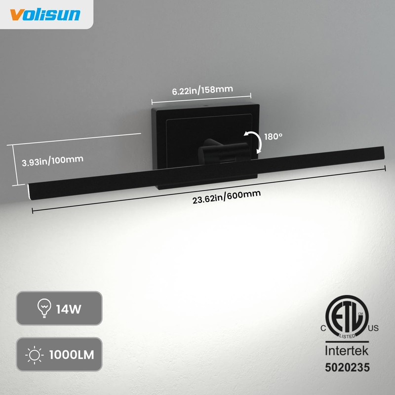 VOLISUN Modern Bathroom Vanity Light 24 inch, Rotatable, 14W Dimmable
