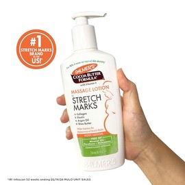 Palmer's Cocoa Butter Formula Loción de Masaje para las Estrías con Manteca de Cacao, Vitamina E, Colágeno, Elastina, Aceite de Argán y Manteca de Karité, Dermatológicamente Probada, 250ml