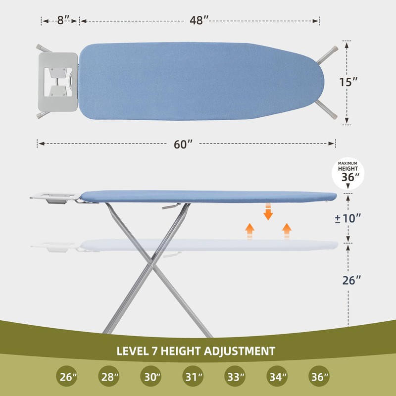 Storageideas Ironing Board 48" x 15" with Iron Holder, Adjustable