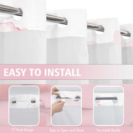 TERSUM No Hook Shower Curtain with Snap in Liner Set, Abstract Pink and Gold Marble Texture Shower Curtains for Bathroom Hotel Decor, Waterproof 71x74 Inch