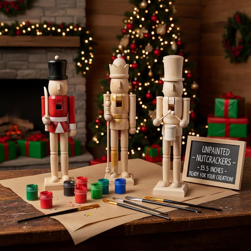 Pinkunn 15.5 Inch Large Unfinished Wood Nutcracker Set of 3-