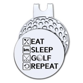 Hafhue Eat Sleep Golf Repeat Golf Ball Marker with Magnetic Hat Clip, Funny Golf Accessories and Golf Gifts for Men Women Dad Mom Grandpa, Birthday for Golfer Golf Lovers Golf Fan