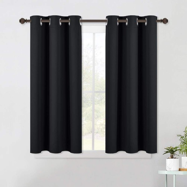 NICETOWN Living Room Blackout Curtains and Drapes, Black Solid Thermal Insulated Grommet Blackout Drapery Panels for Window (2 Panels, 42 Inch Wide by 45 Inch Long, Black)