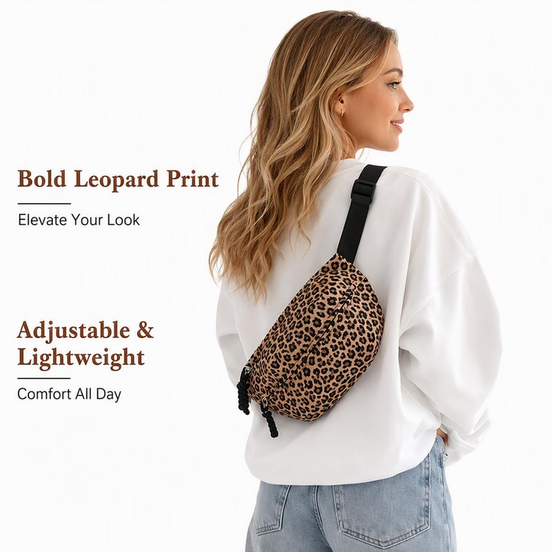 1-Piece Leopard Print Bag, Khaki Animal Print Bum Bag