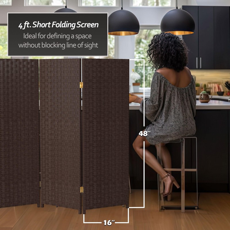 4 ft. Short Woven Fiber Folding Screen - Dark Mocha