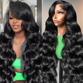 KAITHLYPO Lace Front Wigs Human Hair 13x6 HD Transparent Body Wave 200 Density Pre Plucked Glueless Human Wigs With Baby Hair for Women 24 Inch Natural Color