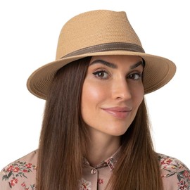 Mayser Mathis Raffia Hat with UV Protection, Straw Hat, Summer Hat, Sun Hat, Beach Hat, Women/Men, Made in the EU, Leather Strap, Summer, Spring, Summer, natural, 57