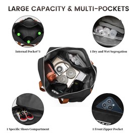 ZAYOKO Sports Bag & Travel Bag for Men and Women, Sports Travel Bag Weekender with Shoe Compartment & Wet Compartment, Hand Luggage Bag for Travel, Gym, Yoga, Black (black-1)