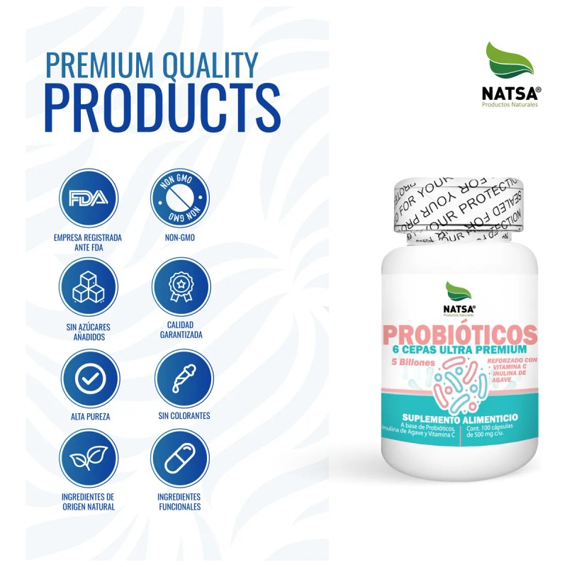 Probioticos 100 Cpsulas, 5 Billones, Cepas Ultra Premium Natural