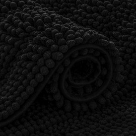 subrtex Bathroom Rug Set 2 Piece Chenille Bath Mat Non Slip Soft Thick Shower Rugs Striped Bath Rug for Bathroom Water Absorbent Quick Dry Machine Washable (Black,16"x24"+20"x32")