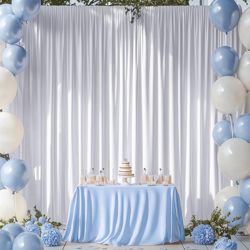 20ftx12ft Wrinkle Free White Backdrop Curtain, 4 Panels 12FT Height