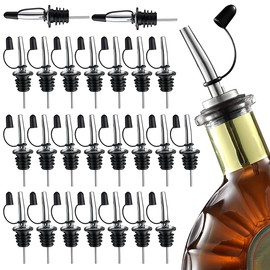 24Pcs Speed Pourer Mouth with Tapered Mouth and Cap Stainless Steel Liquor Bottle Pourer Leak-Proof Olive Oil Mouth Vinegar Soy Pourer Mouth Dishwasher Safe for 3/4inch Bottle Lip