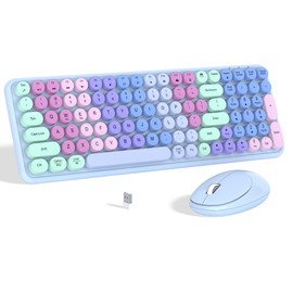 Colorful Wireless Keyboard Mouse Combo, Gradient Rainbow Colors 100 Keys and 2.4GHz Optical Mouse Connection for Windows, Mac, Laptop, PC, Desktop (Purple Colorful)