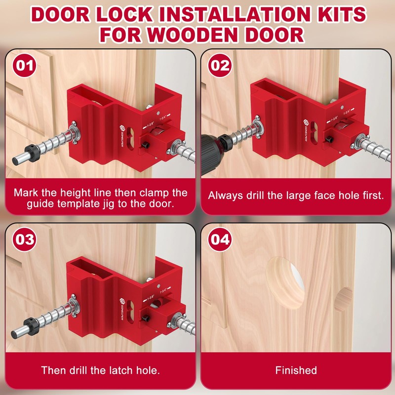 Door Lock Installation Kit for 1-3/8" and 1-3/4" Wooden Doors