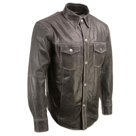 Milwaukee Leather Men's Premium Leather Casual Biker Rider Shirt w/Vintage 5 Cent Buffalo Buttons - 3X-Large