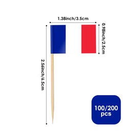 AhfuLife France Flag Toothpick Cocktail Picks, 100 Pcs Small France Flag Cupcake Toppers, Mini France Stick Flags Double-sided for Olympic Decorations, French Party Decorations