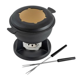 Swissmar Lucerne 10 Piece Cast Iron Fondue Set - Ideal for Melting Cheese, Chocolate, & Meat - Perfect for Kitchen Collection & Wedding Gift Giving - 2 Liter / 2 Quart - Matte Black