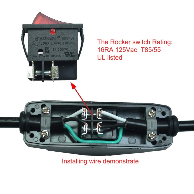 FILSHU Inline Cord Switch 16A 125V/250V AC Black Inline ON/Off