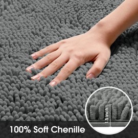 HOMEIDEAS Bathroom Rug Runner Grey 20x60 inch, Ultra Soft and Absorbent Non-Slip Long Bath Rug, Thick Chenille Plush Machine Washable Shower Floor Carpet