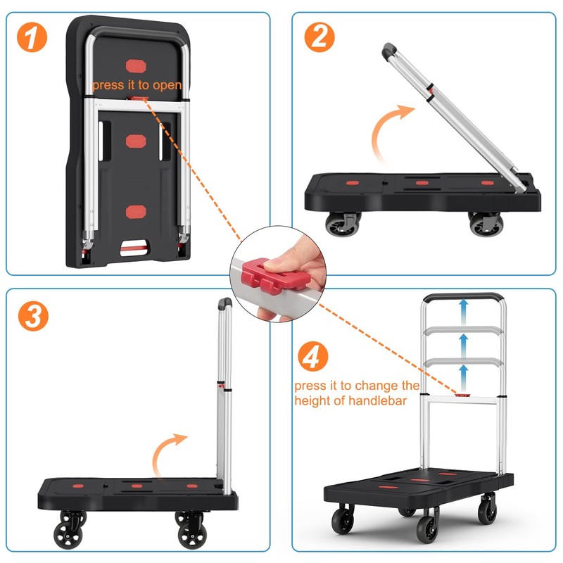 Platform Truck Foldable Push Cart Dolly 330lb Weight Capacity, Adjustable