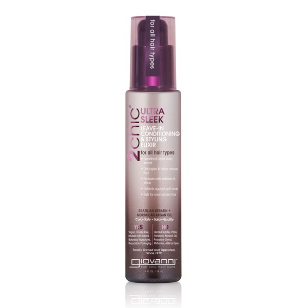 Giovanni 2chic Ultra-Sleek Leave-In Conditioning and Styling Elixir with Brazilian Keratin and Argan Oil 118ml